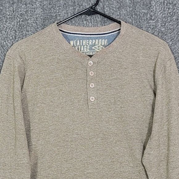 Weatherproof Vintage Henley Pullover Shirt Mens Large Brown Long Sleeve Tee - Picture 2 of 12